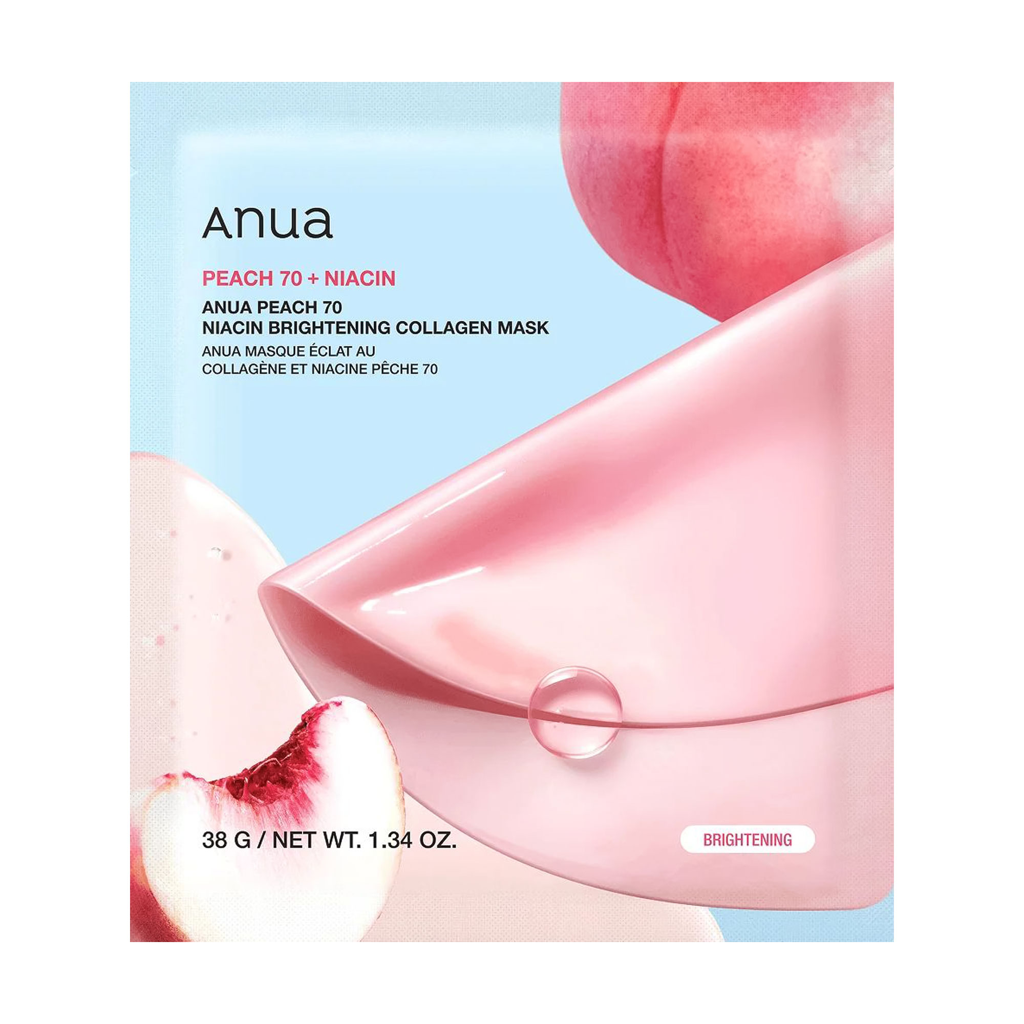 Освітлювальна маска для обличчя Anua Peach 70 Niacin Brightening Collagen Mask з колагеном, 38 г